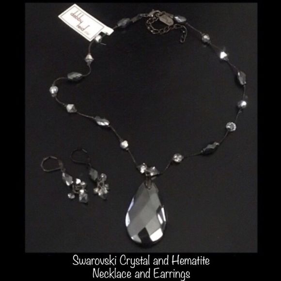 Hematite & Swarovski Crystal Earrings & Necklace - Picture 11 of 14